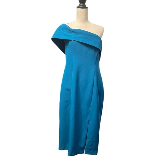 NWT Eliza J Blue One Shoulder Asymmetrical Event Party Cocktail  Sheath Dress 12 - Picture 2 of 14